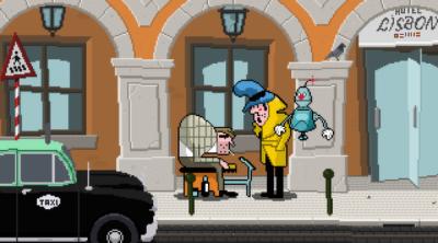 Screenshot of Detective Case and Clown Bot in: Murder in the Hotel Lisbon