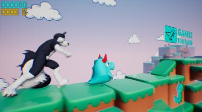 Screenshot of Dino running from a FURRY: GAMESFORFARM