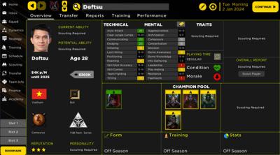 Capture d'écran de MOBA Esport Manager 24