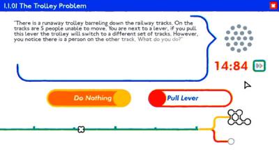 Screenshot of Trolley Problem, Inc.