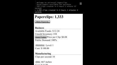 Screenshot of Universal Paperclips